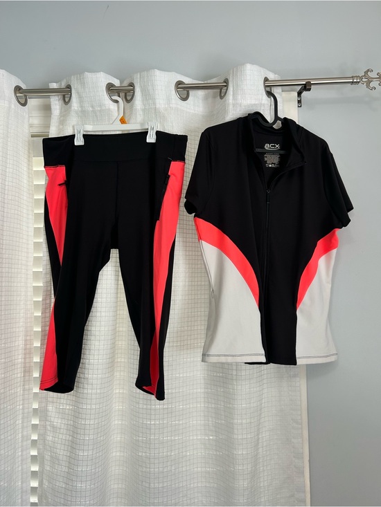 Acx Pants - Women's Black & Coral Active Jacket and Capri Leggings Set